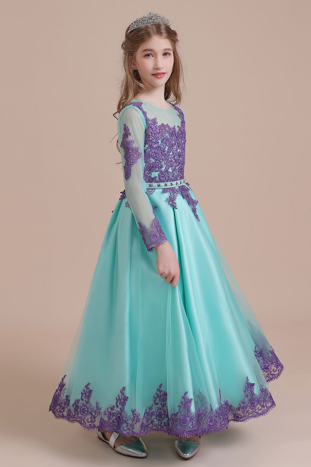 BMbridal A-Line Chic Long Sleeve Appliques Flower Girl Dress Online-BMbridal
