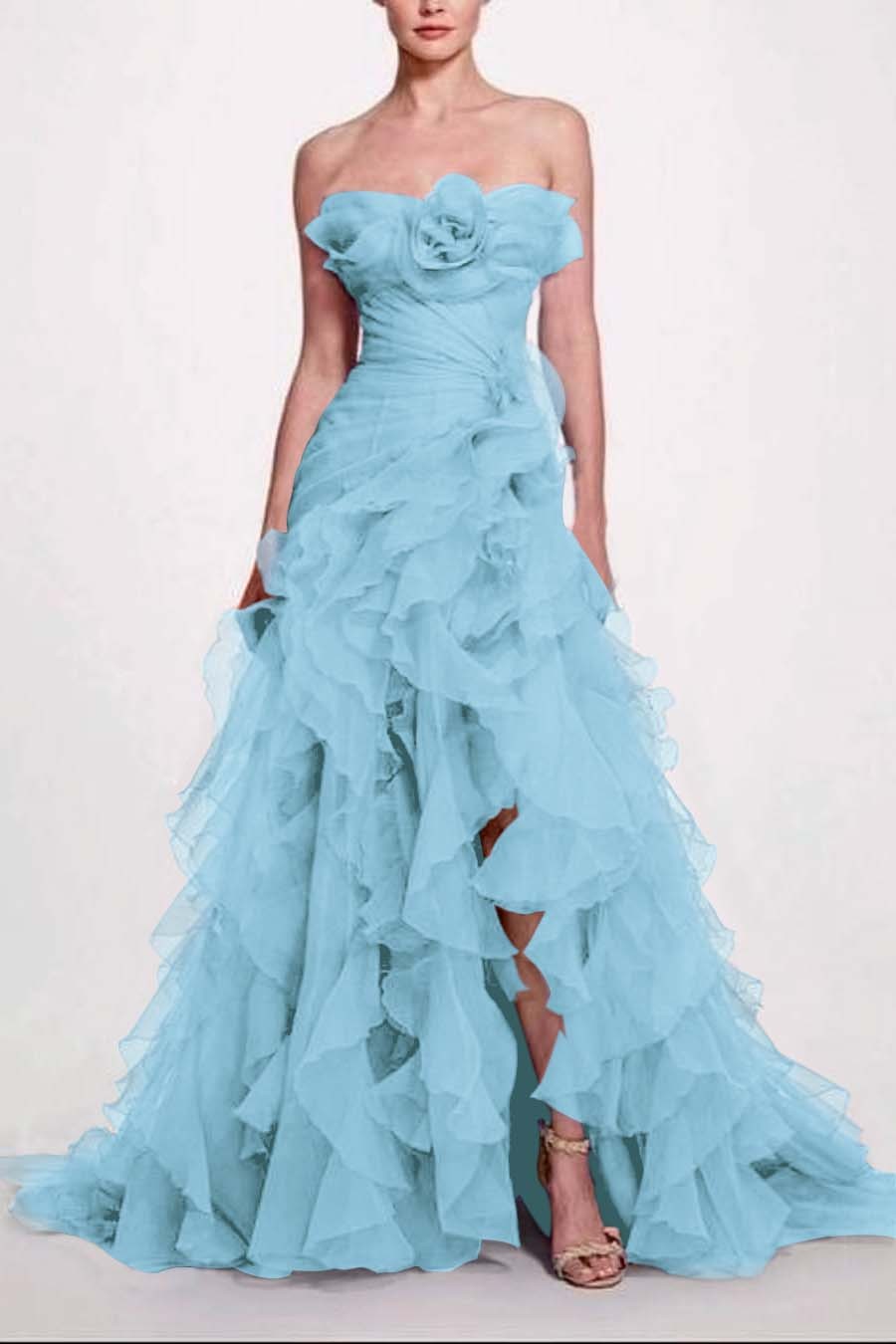 Strapless Sleeveless Long High Split Prom Dress With Pleated