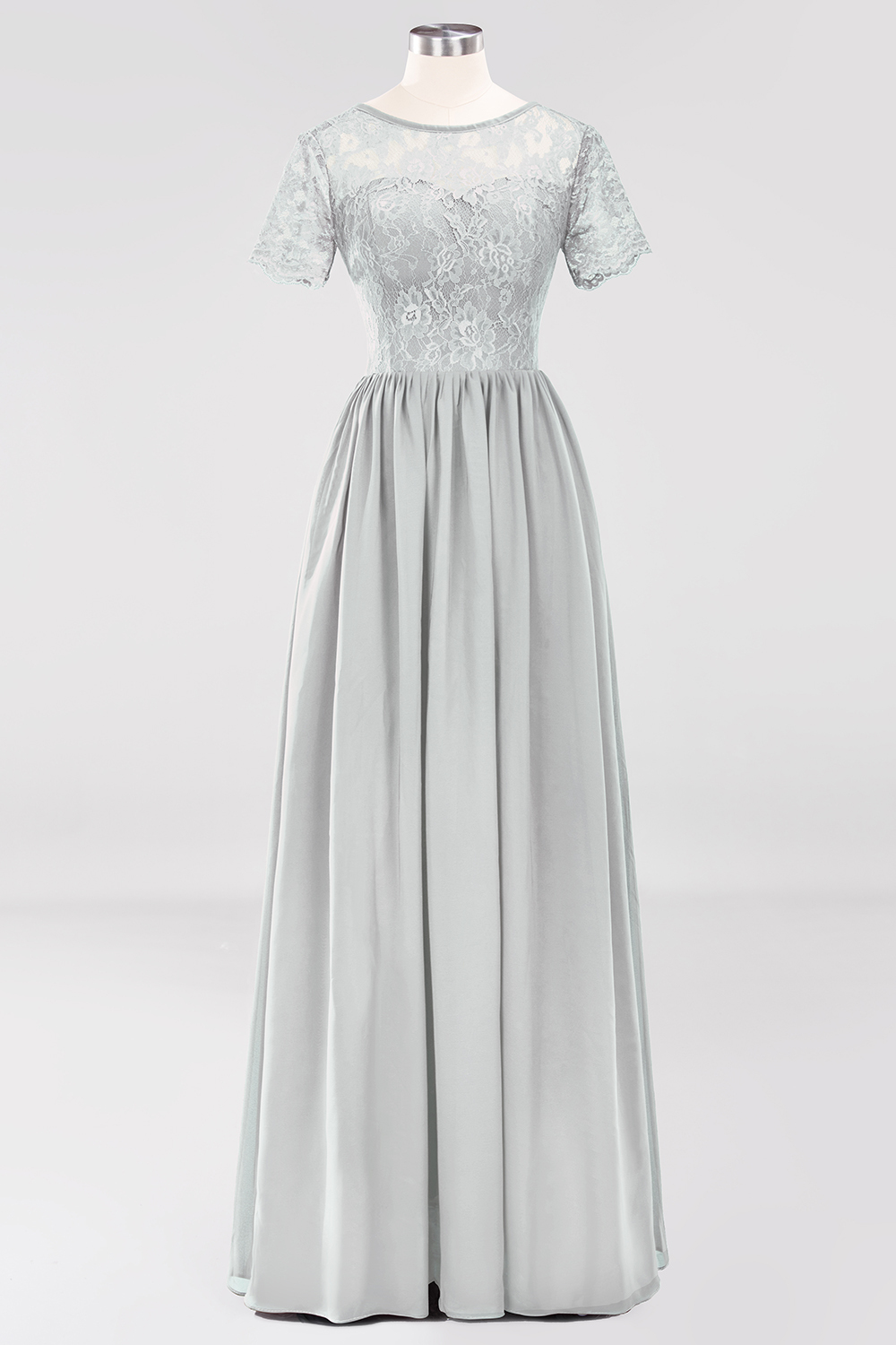 BMbridal Elegant Dark Navy Long Lace Bridesmaid Dresses with Short-Sleeves-BMbridal