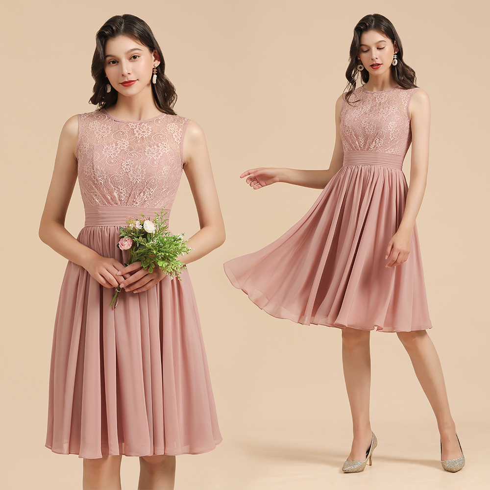 BMbridal Short Lace Dusty Rose Junior Bridesmaid Dress-BMbridal