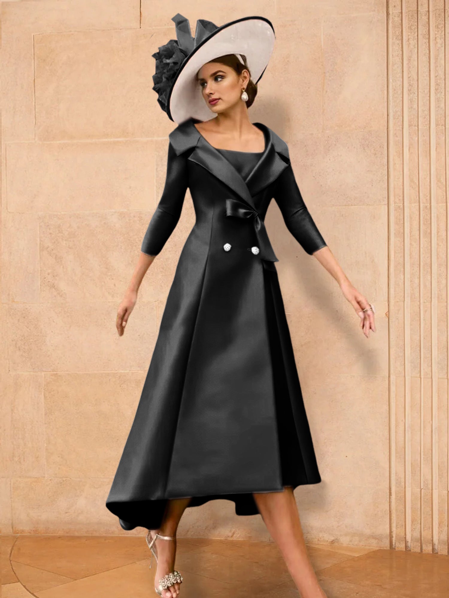 Long-Sleeve A-Line Princess Gown for the Mother of the Bride with Bowknot-BMbridal