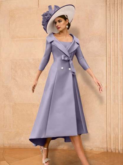 Long-Sleeve A-Line Princess Gown for the Mother of the Bride with Bowknot-BMbridal