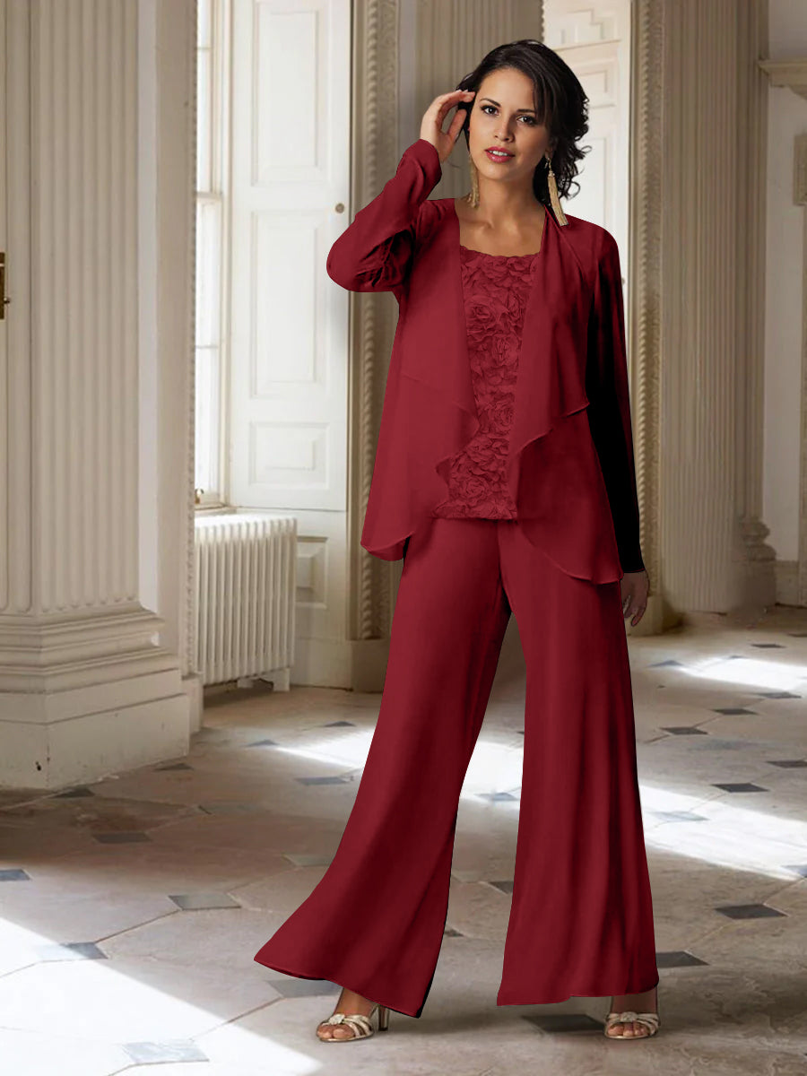 Long-Sleeve Chiffon Pantsuit with Jacket for the Mother of the Bride-BMbridal