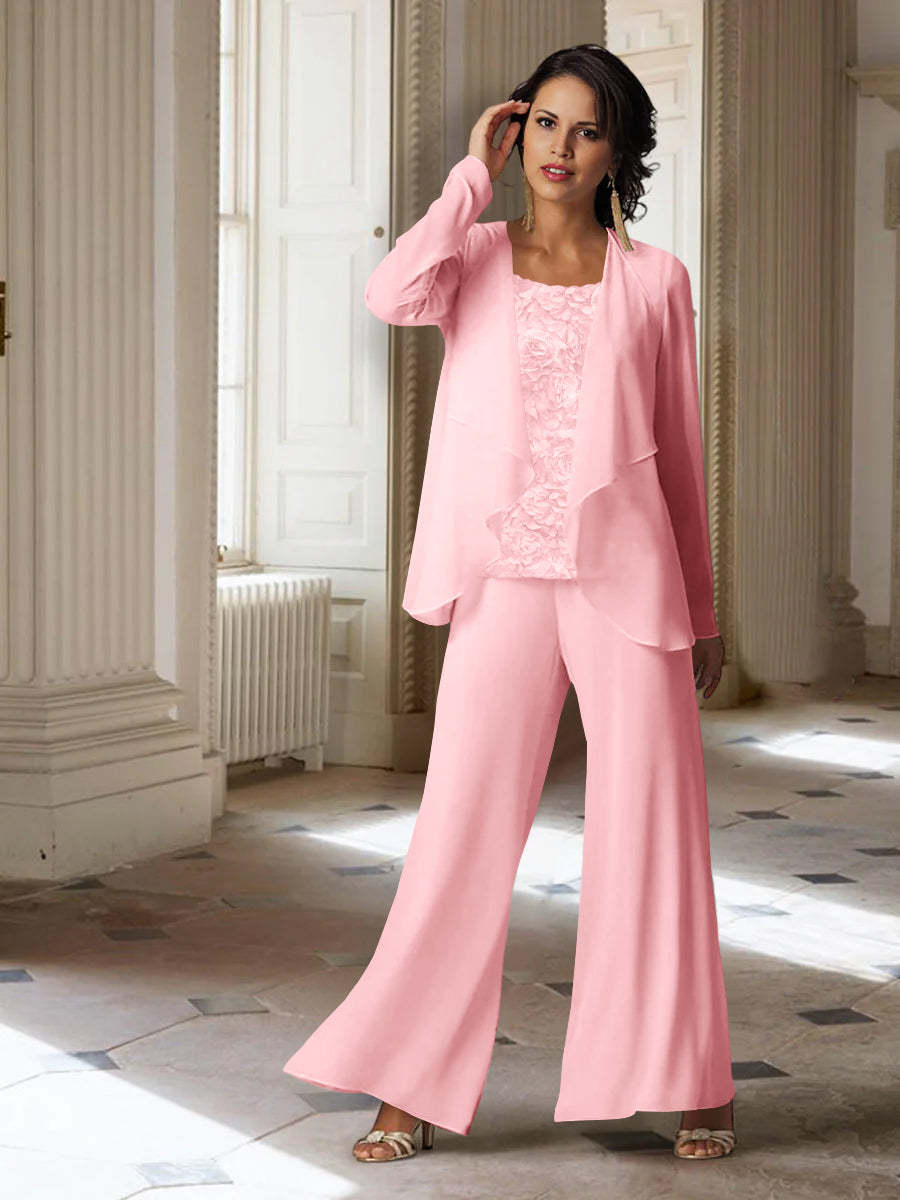 Long-Sleeve Chiffon Pantsuit with Jacket for the Mother of the Bride-BMbridal