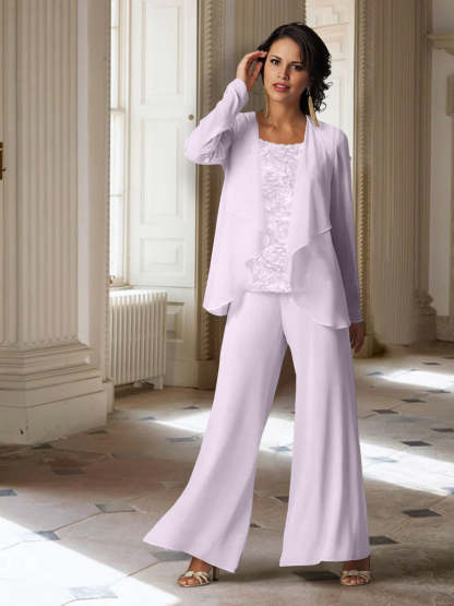 Long-Sleeve Chiffon Pantsuit with Jacket for the Mother of the Bride-BMbridal