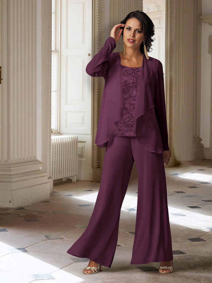 Long-Sleeve Chiffon Pantsuit with Jacket for the Mother of the Bride-BMbridal