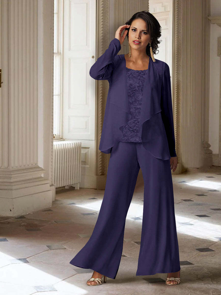 Long-Sleeve Chiffon Pantsuit with Jacket for the Mother of the Bride-BMbridal