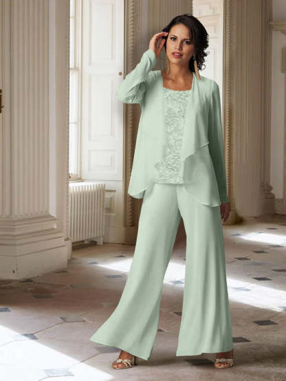Long-Sleeve Chiffon Pantsuit with Jacket for the Mother of the Bride-BMbridal