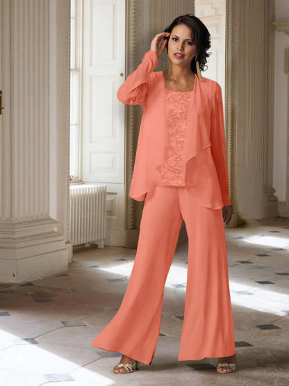 Long-Sleeve Chiffon Pantsuit with Jacket for the Mother of the Bride-BMbridal