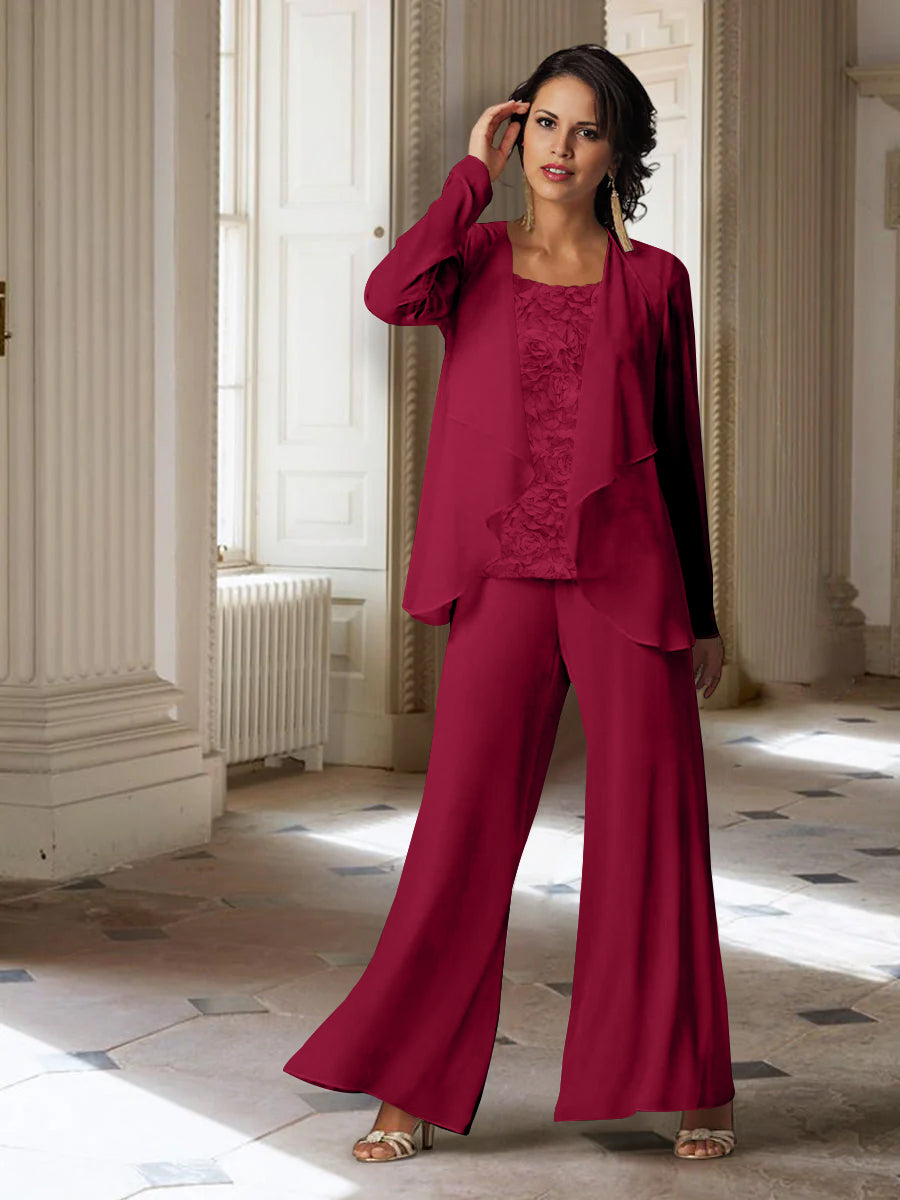 Long-Sleeve Chiffon Pantsuit with Jacket for the Mother of the Bride-BMbridal