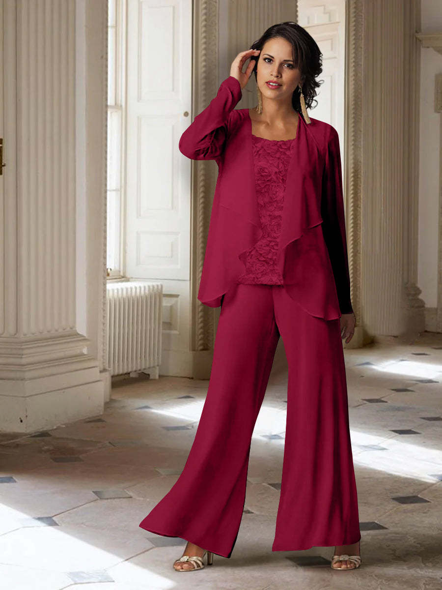 Long-Sleeve Chiffon Pantsuit with Jacket for the Mother of the Bride-BMbridal