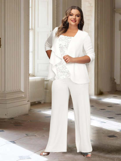 Long-Sleeve Chiffon Pantsuit with Jacket for the Mother of the Bride-BMbridal