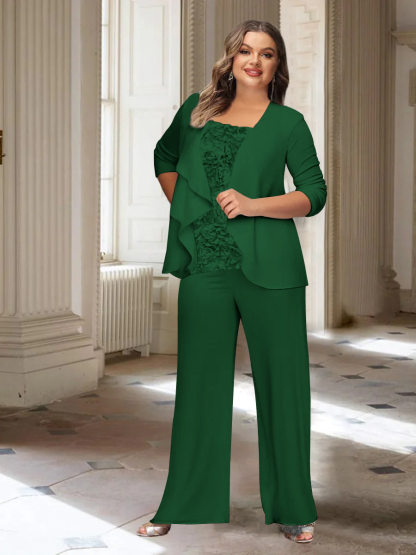 Plus Size Mother of the Bride Chiffon Pantsuit with Long Sleeves and Jacket-BMbridal