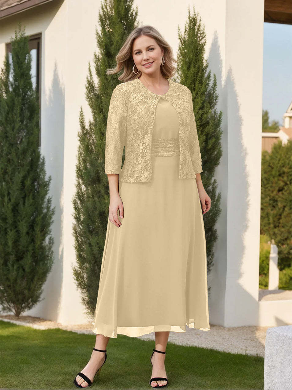 Mother of the Bride A-Line/Princess Dresses Featuring Applique and Jacket-BMbridal