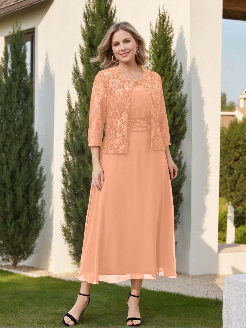 Mother of the Bride A-Line/Princess Dresses Featuring Applique and Jacket-BMbridal