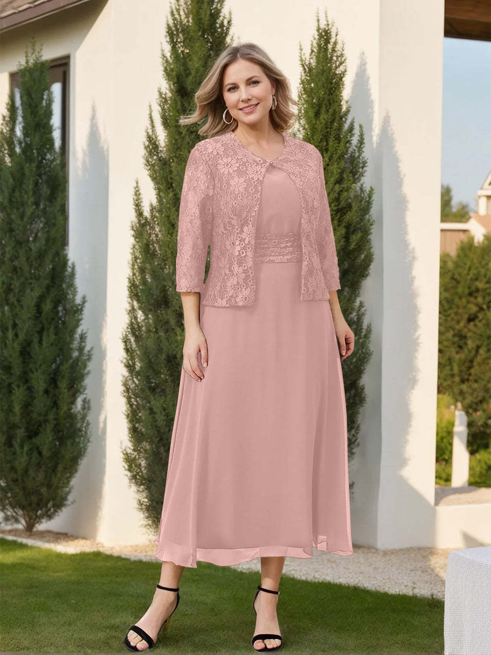 Mother of the Bride A-Line/Princess Dresses Featuring Applique and Jacket-BMbridal