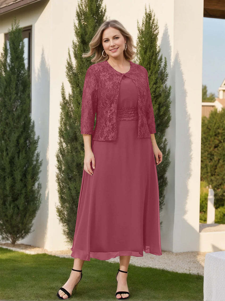 Mother of the Bride A-Line/Princess Dresses Featuring Applique and Jacket-BMbridal