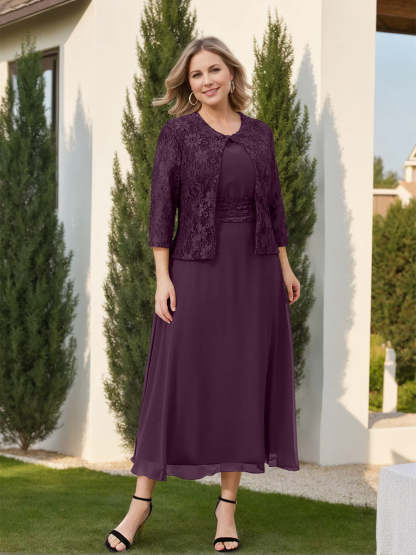 Mother of the Bride A-Line/Princess Dresses Featuring Applique and Jacket-BMbridal