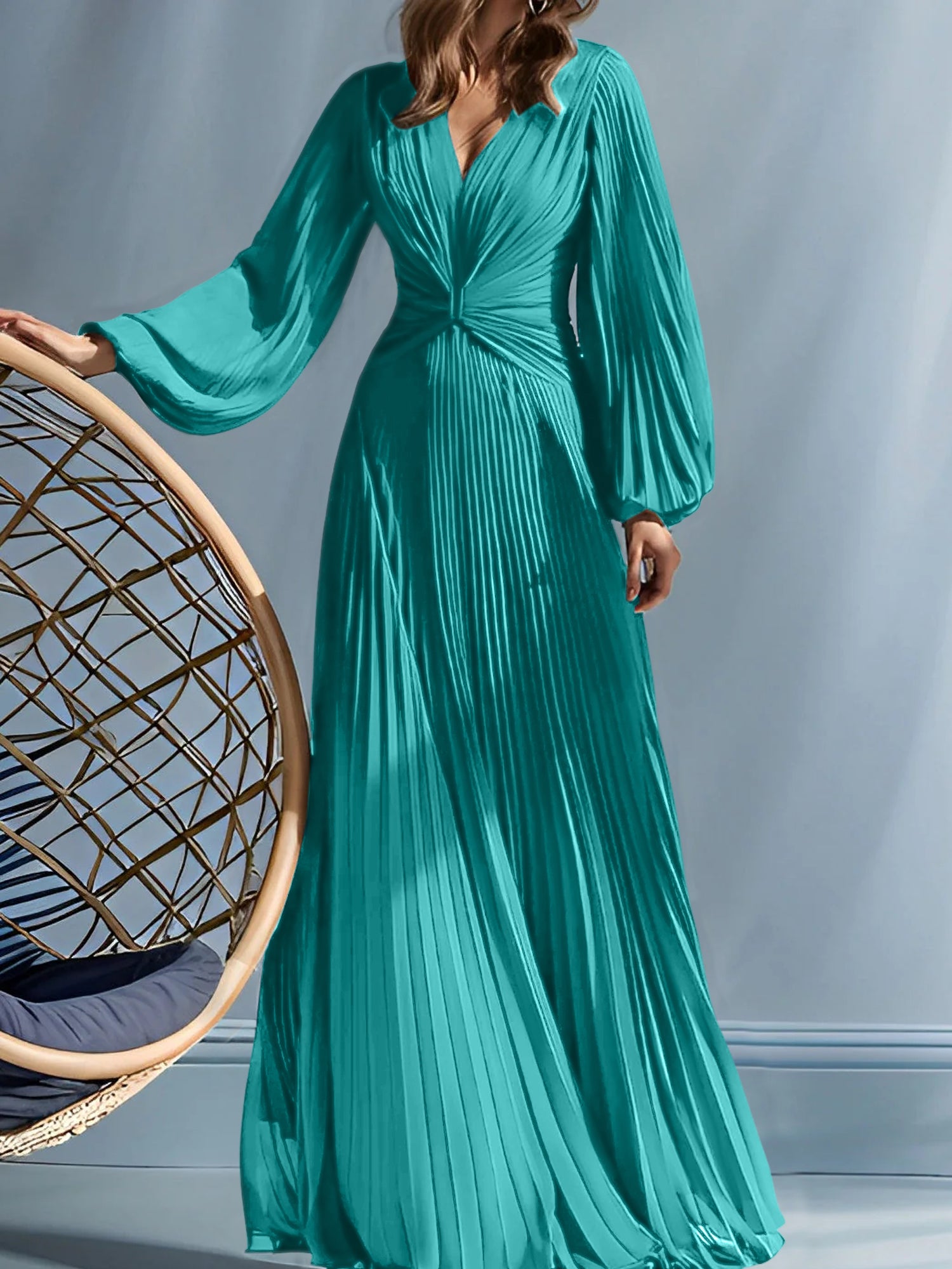 V-Neck A-Line Princess Gown for the Mother of the Bride with Ruched Detail-BMbridal