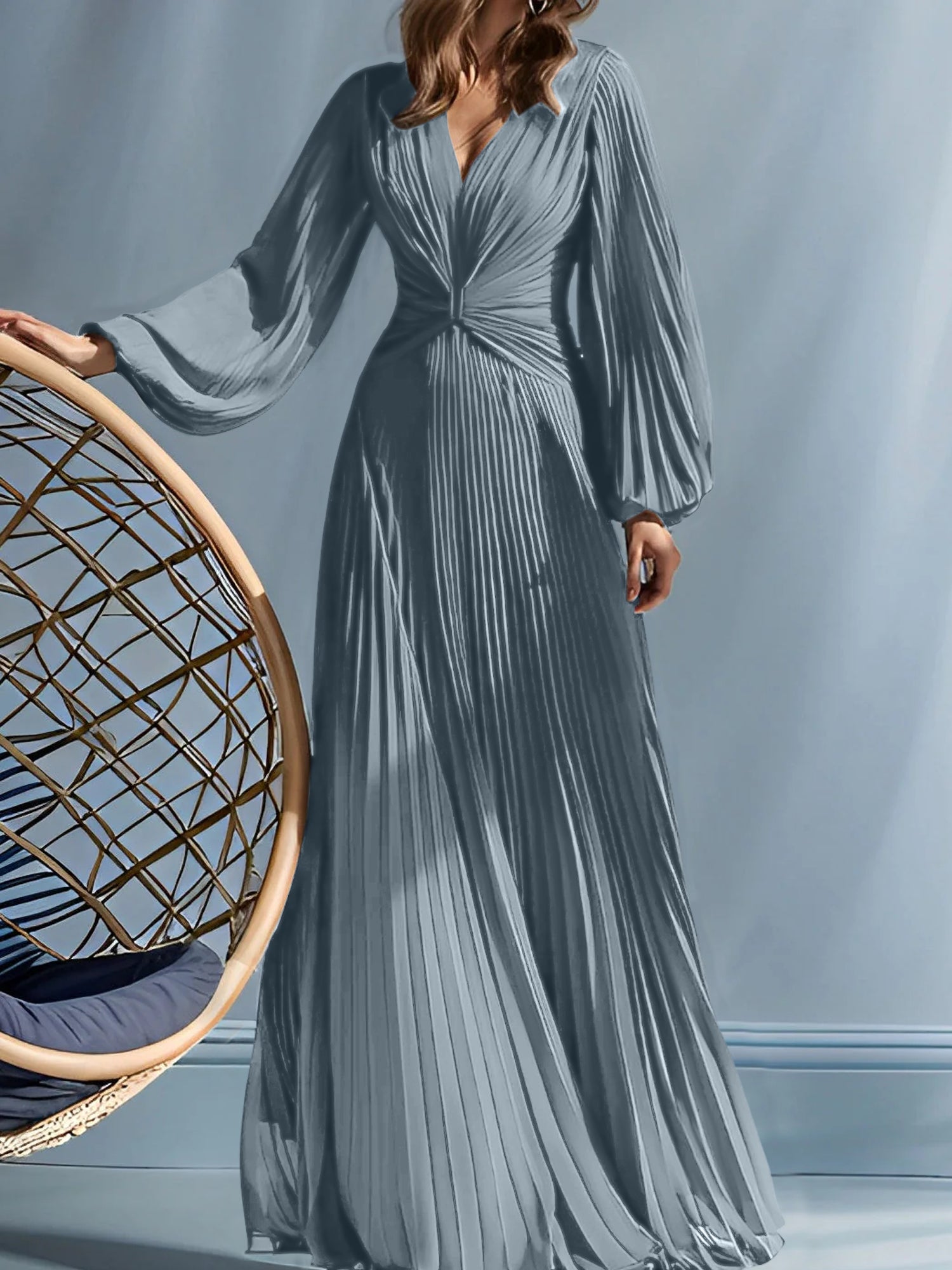 V-Neck A-Line Princess Gown for the Mother of the Bride with Ruched Detail-BMbridal
