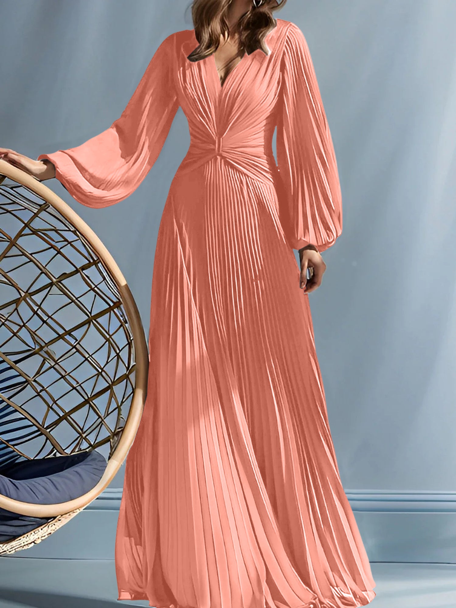 V-Neck A-Line Princess Gown for the Mother of the Bride with Ruched Detail-BMbridal
