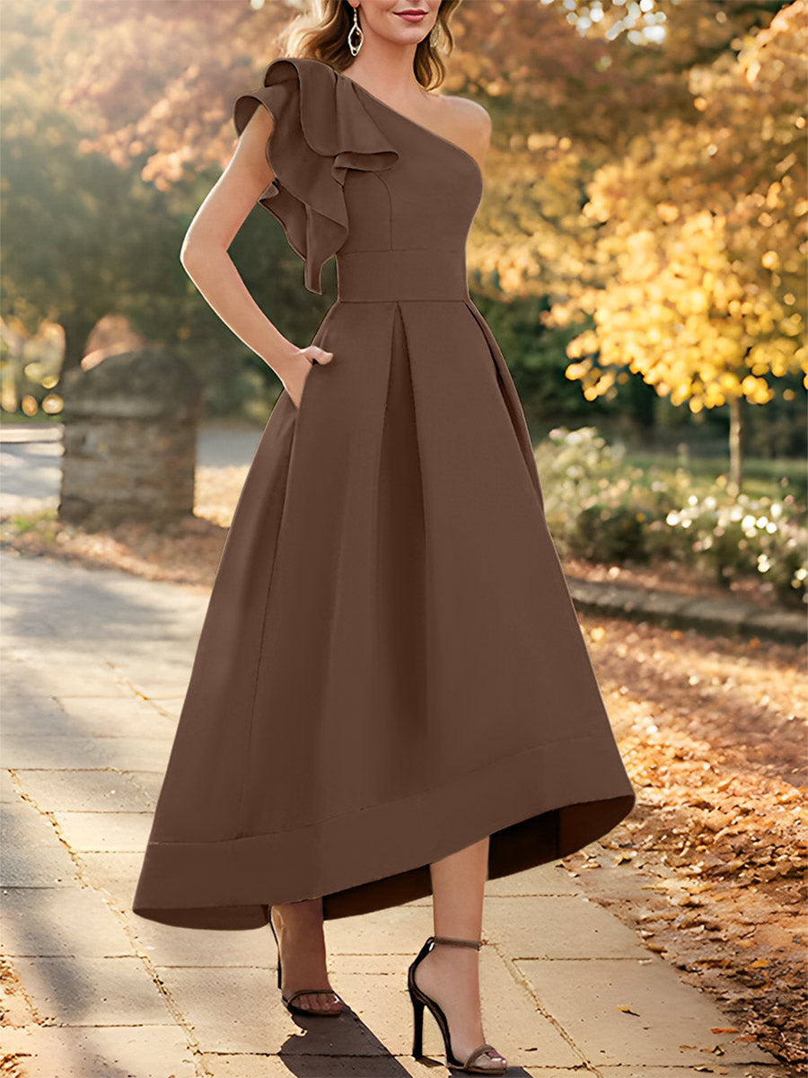 One-Shoulder Asymmetrical A-Line Princess Dress for the Mother of the Bride Sleeveless with Ruffles-BMbridal