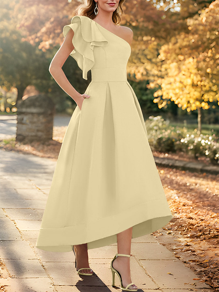 One-Shoulder Asymmetrical A-Line Princess Dress for the Mother of the Bride Sleeveless with Ruffles-BMbridal