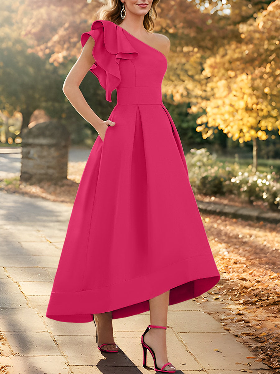 One-Shoulder Asymmetrical A-Line Princess Dress for the Mother of the Bride Sleeveless with Ruffles-BMbridal