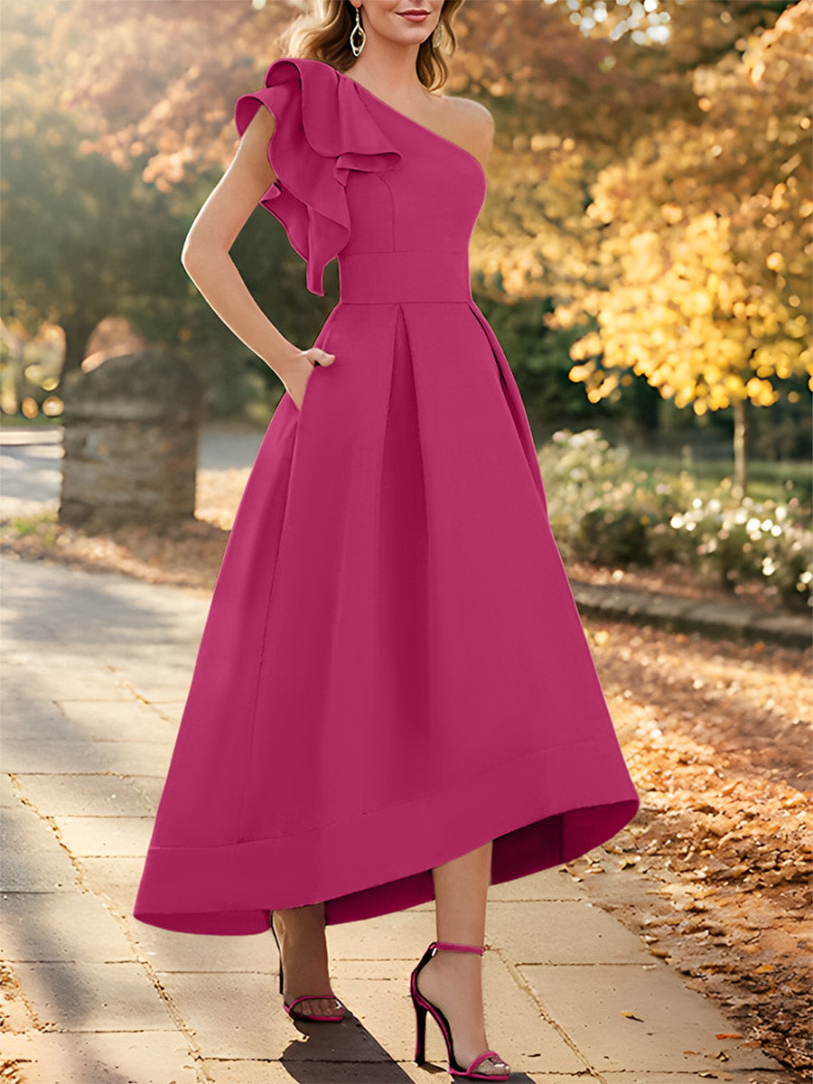 One-Shoulder Asymmetrical A-Line Princess Dress for the Mother of the Bride Sleeveless with Ruffles-BMbridal