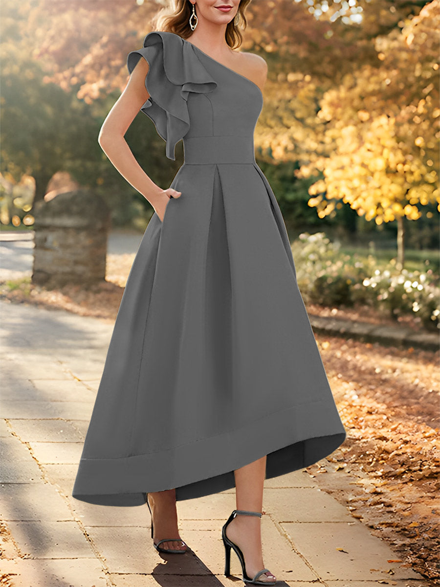 One-Shoulder Asymmetrical A-Line Princess Dress for the Mother of the Bride Sleeveless with Ruffles-BMbridal