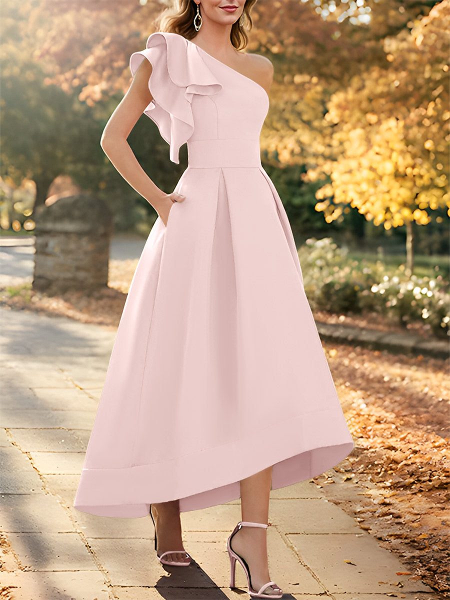One-Shoulder Asymmetrical A-Line Princess Dress for the Mother of the Bride Sleeveless with Ruffles-BMbridal