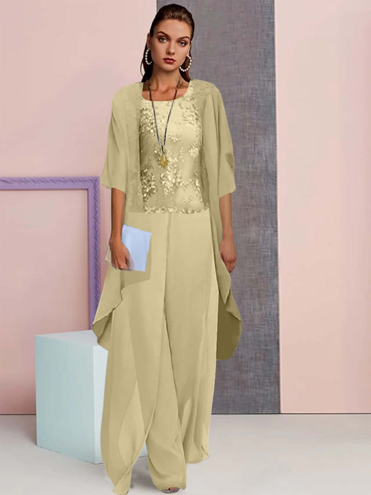 Elegant Mother of the Bride Jacket and Pantsuits in Chiffon