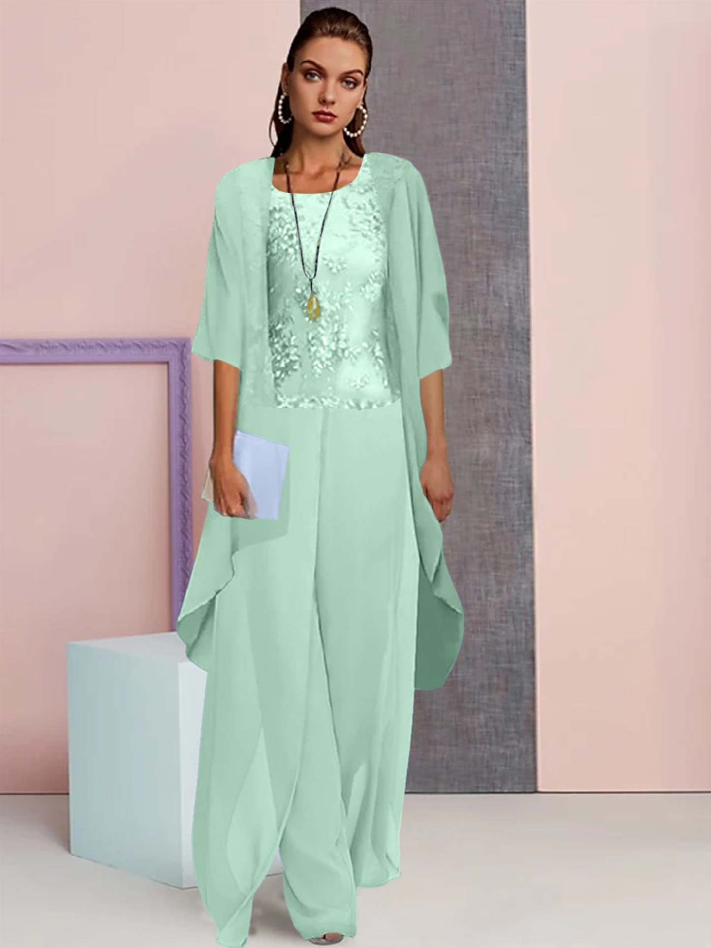 Elegant Mother of the Bride Jacket and Pantsuits in Chiffon
