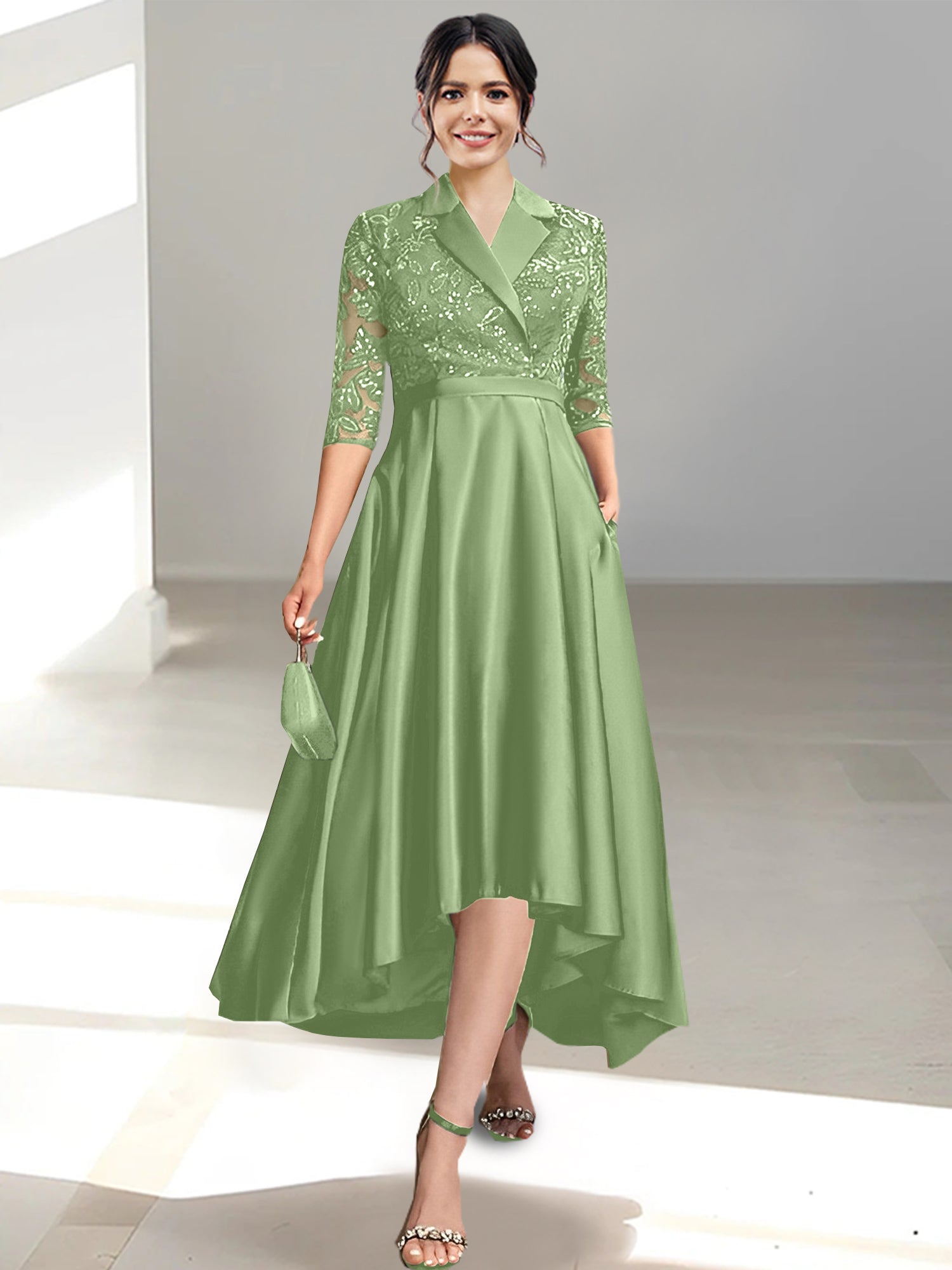 V-Neck Tea-Length Sheath/Column Dresses for the Mother of the Bride