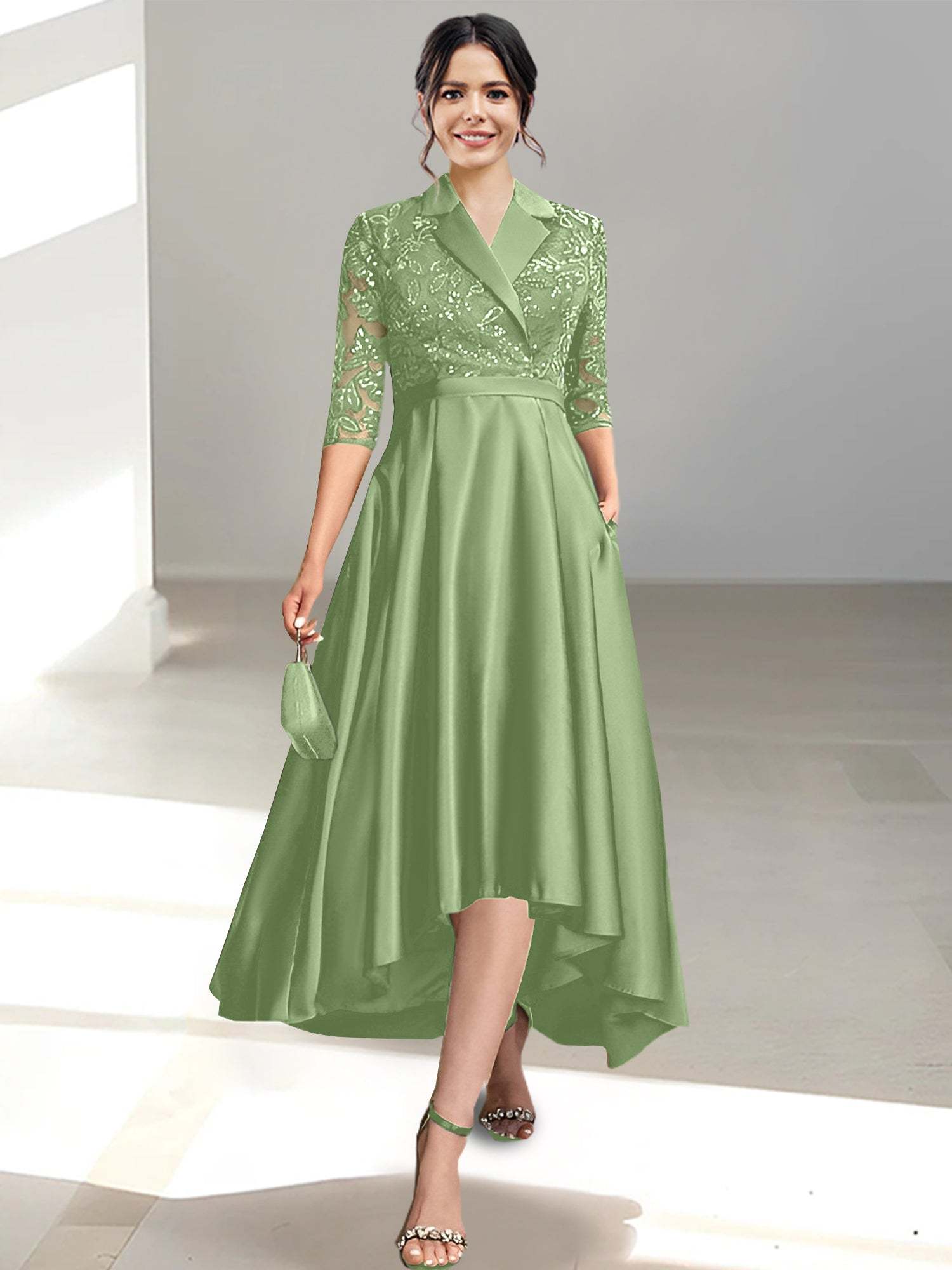 V-Neck Tea-Length Sheath/Column Dresses for the Mother of the Bride