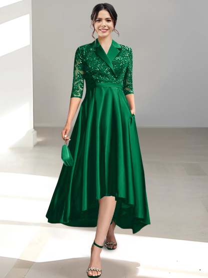 V-Neck Tea-Length Sheath/Column Dresses for the Mother of the Bride