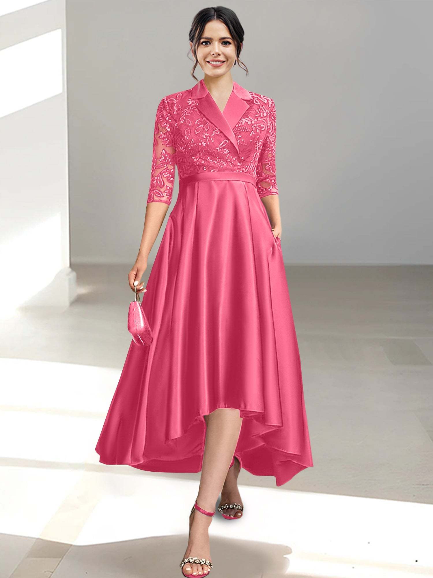 V-Neck Tea-Length Sheath/Column Dresses for the Mother of the Bride