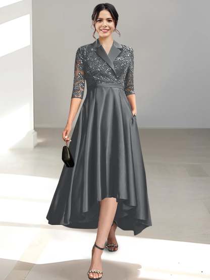 V-Neck Tea-Length Sheath/Column Dresses for the Mother of the Bride