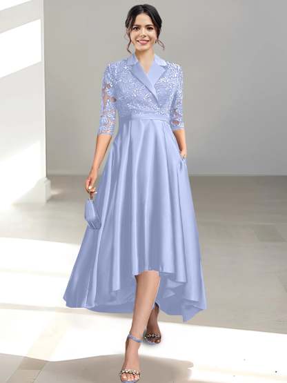 V-Neck Tea-Length Sheath/Column Dresses for the Mother of the Bride