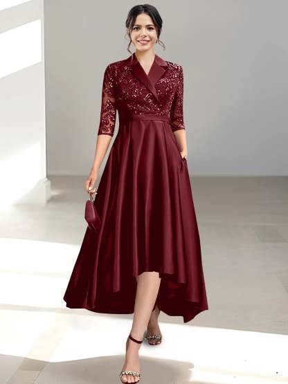 V-Neck Tea-Length Sheath/Column Dresses for the Mother of the Bride
