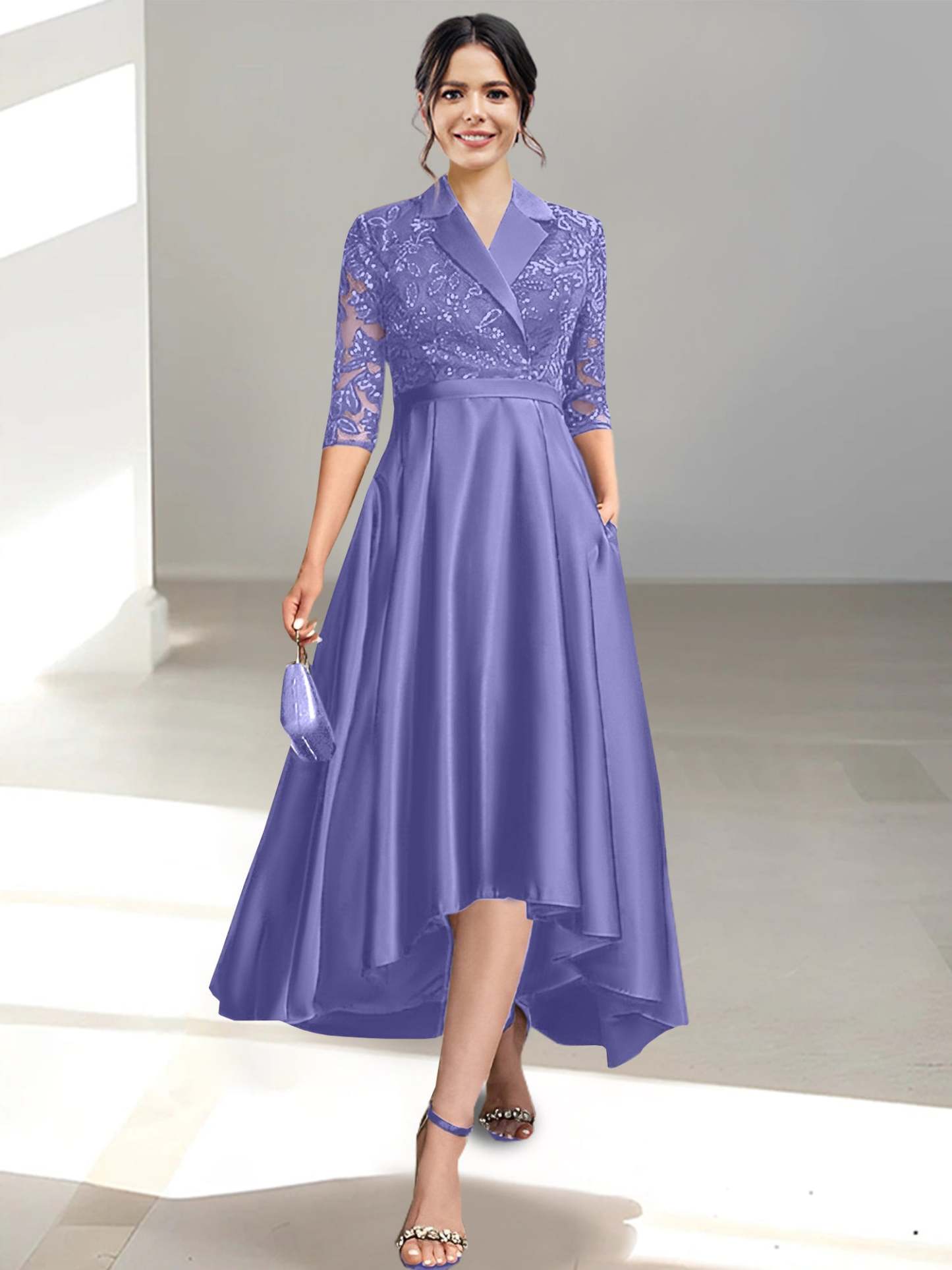 V-Neck Tea-Length Sheath/Column Dresses for the Mother of the Bride