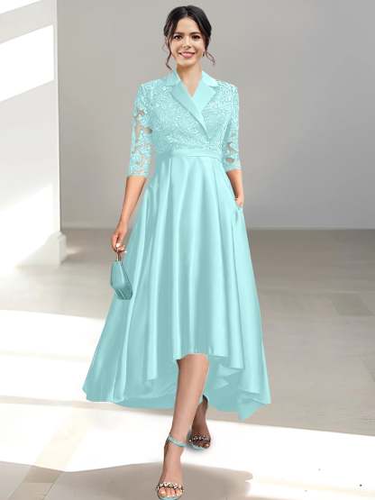 V-Neck Tea-Length Sheath/Column Dresses for the Mother of the Bride