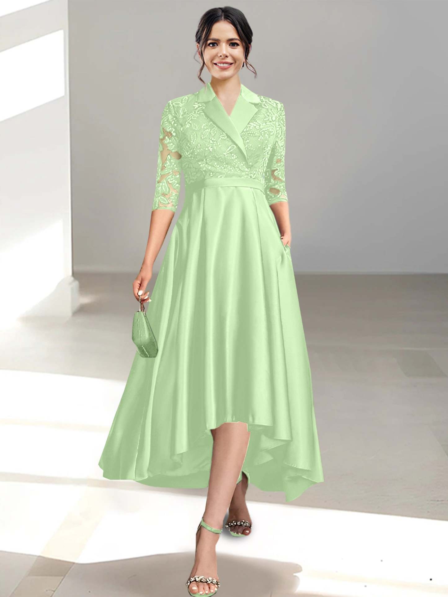 V-Neck Tea-Length Sheath/Column Dresses for the Mother of the Bride