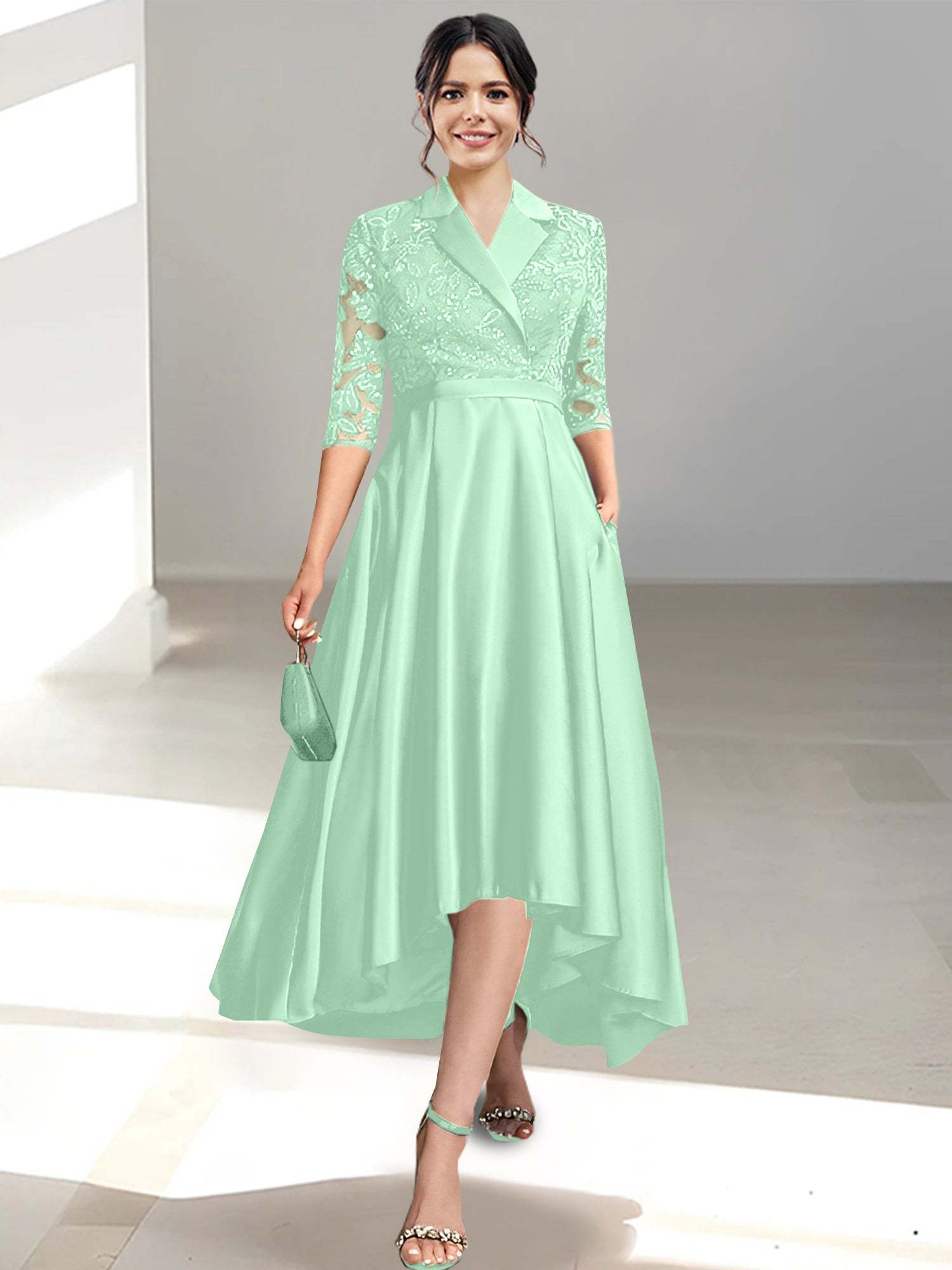 V-Neck Tea-Length Sheath/Column Dresses for the Mother of the Bride