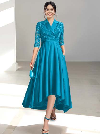V-Neck Tea-Length Sheath/Column Dresses for the Mother of the Bride