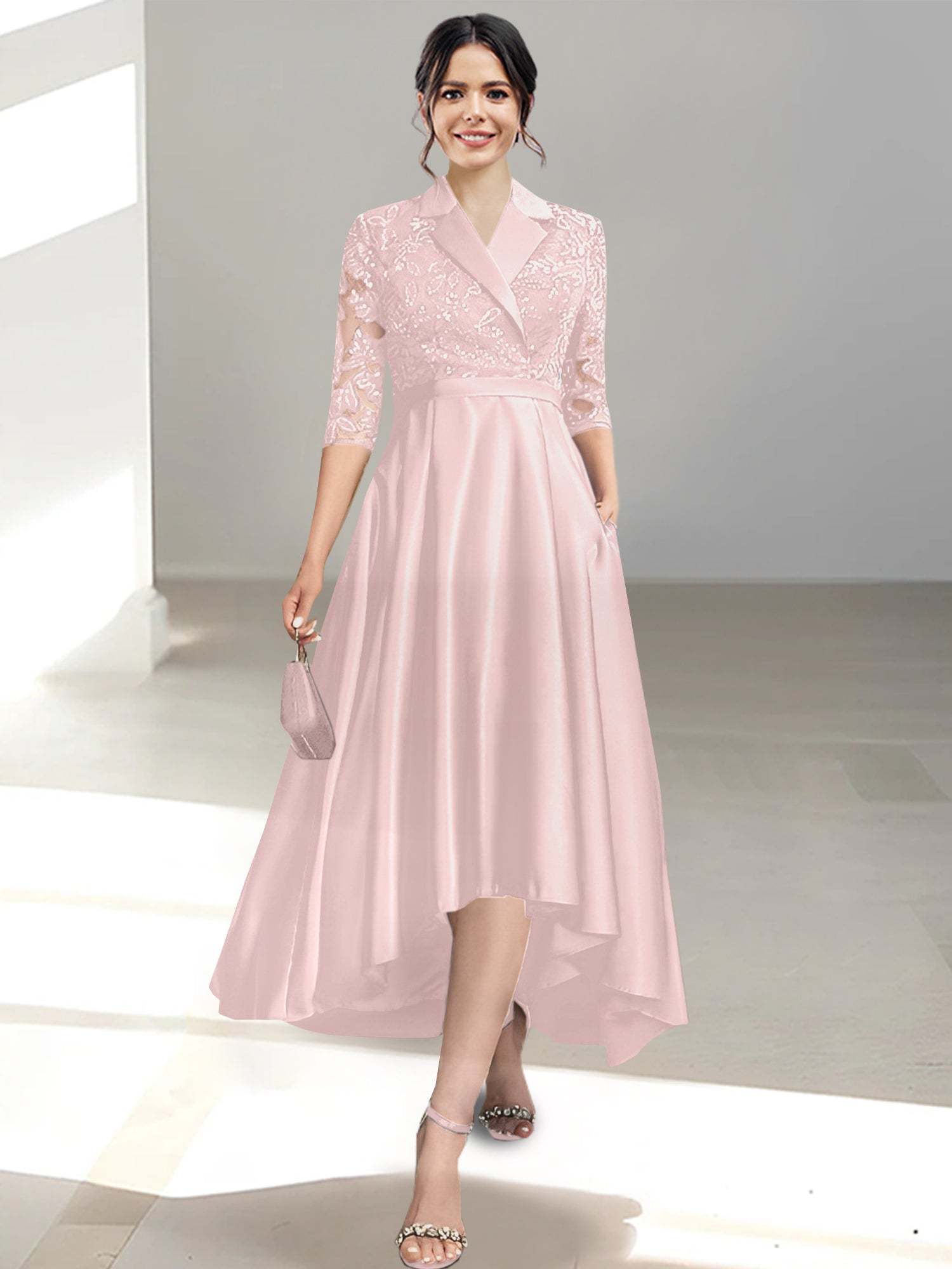 V-Neck Tea-Length Sheath/Column Dresses for the Mother of the Bride