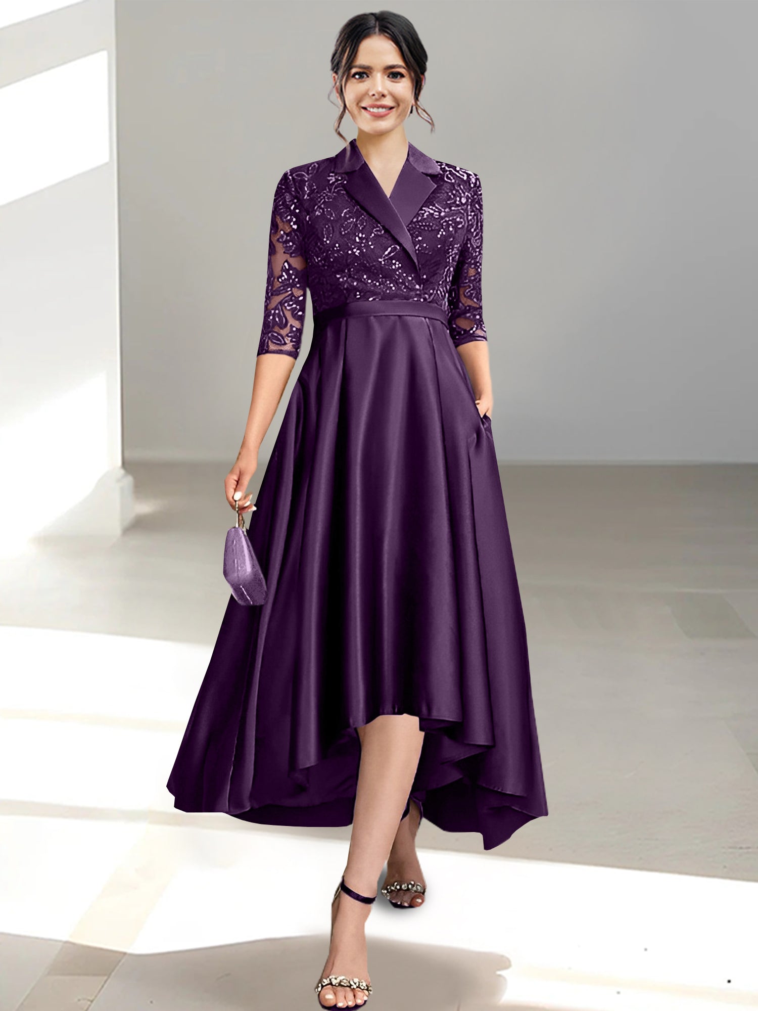 V-Neck Tea-Length Sheath/Column Dresses for the Mother of the Bride