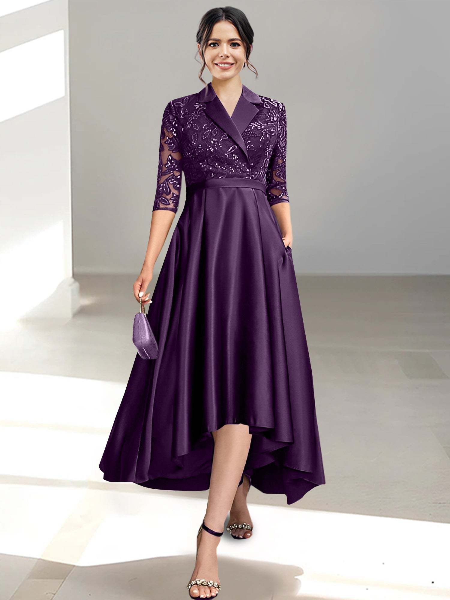 V-Neck Tea-Length Sheath/Column Dresses for the Mother of the Bride