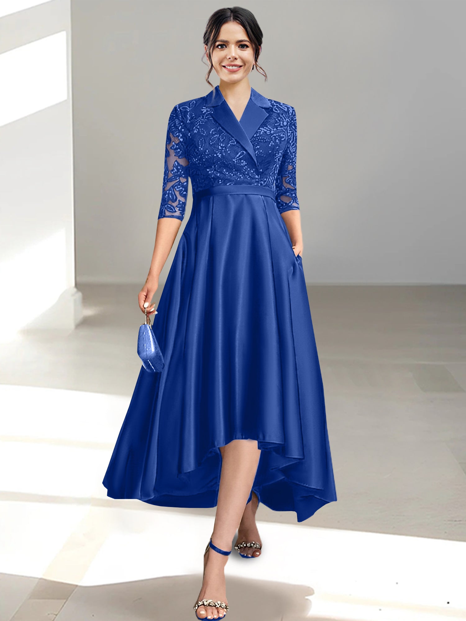 V-Neck Tea-Length Sheath/Column Dresses for the Mother of the Bride