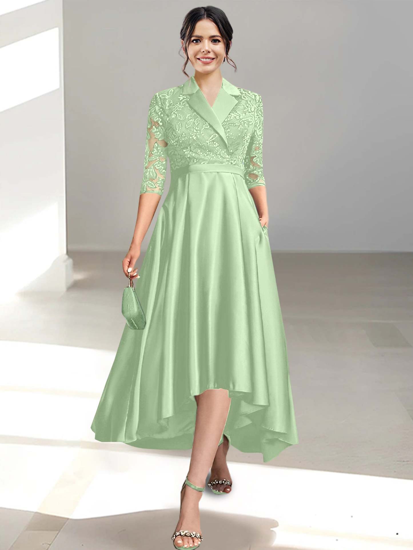 V-Neck Tea-Length Sheath/Column Dresses for the Mother of the Bride